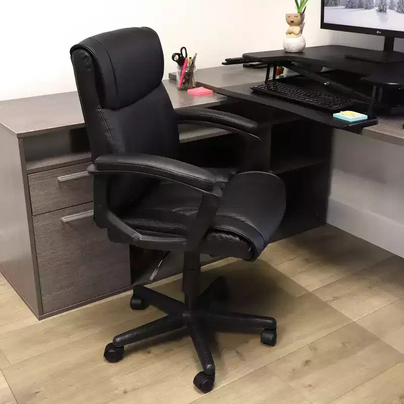 Chaise de bureau mi-haute réglable en similicuir noir