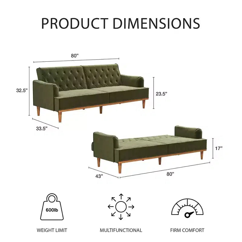 Canapé-lit futon vintage à ressorts, 3 places, dossier réglable séparément, coussin à ressorts ensachés