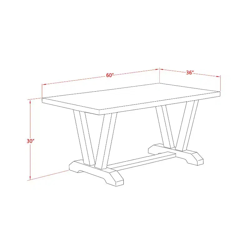 Table à manger rectangulaire V-Style 36x60", en bois d'hévéa, noir/gris