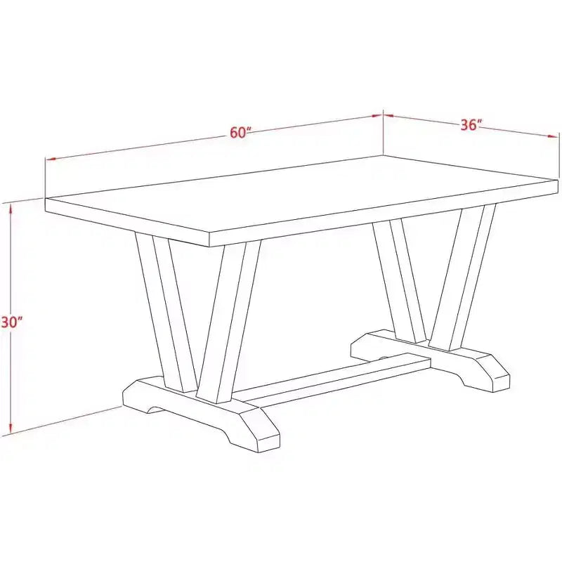 Table à manger rectangulaire V-Style 36x60", en bois d'hévéa, noir/gris