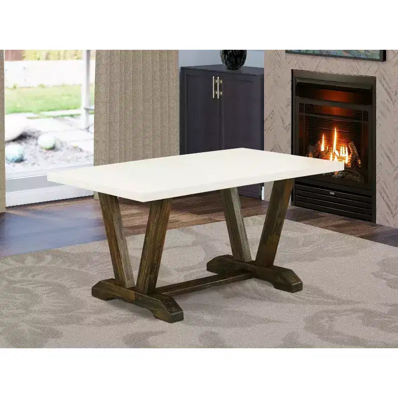Table à manger rectangulaire V-Style 36x60", en bois d'hévéa, noir/gris