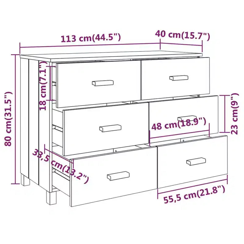 Commode 6 tiroirs en pin massif - Gris foncé