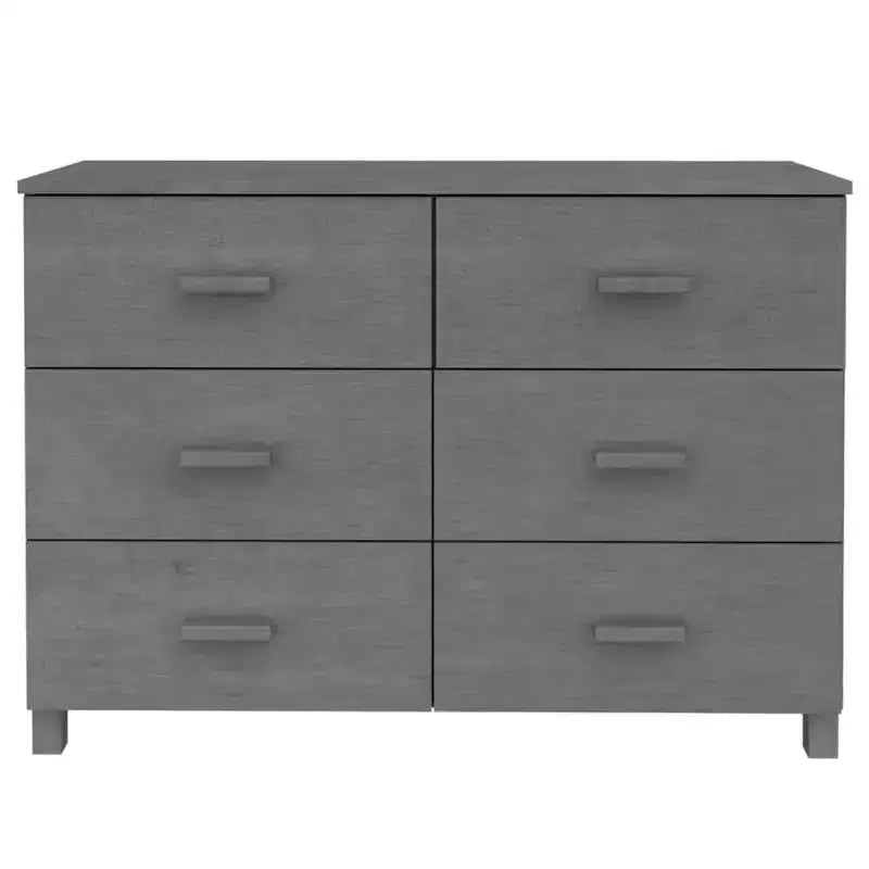 Commode 6 tiroirs en pin massif - Gris foncé