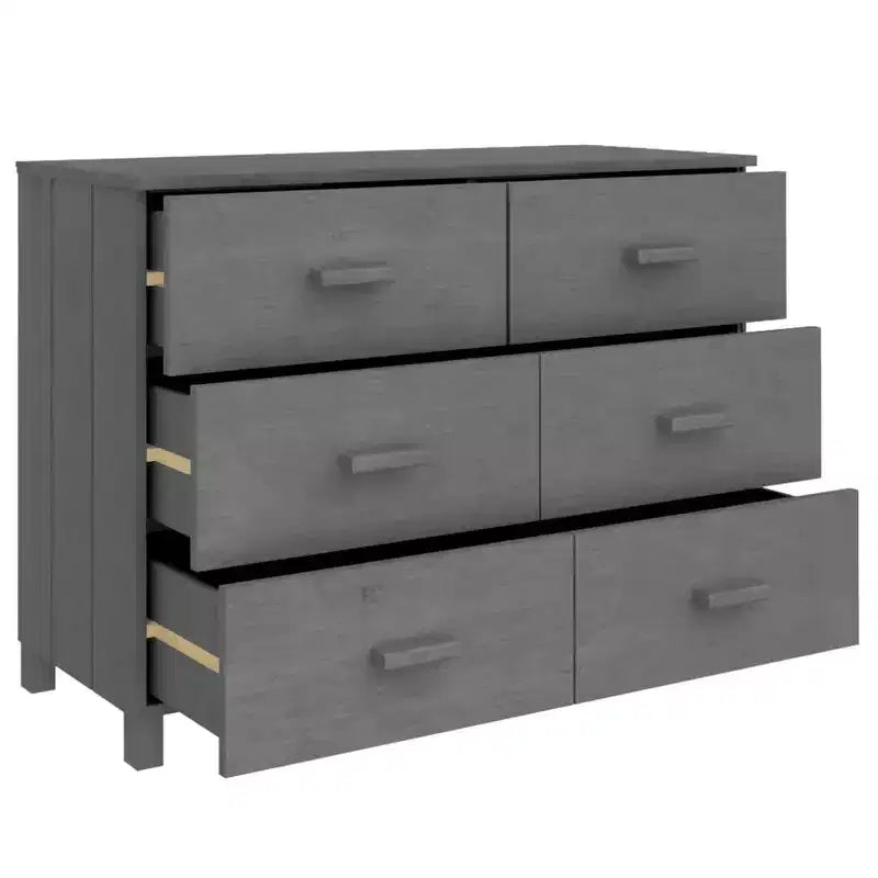 Commode 6 tiroirs en pin massif - Gris foncé