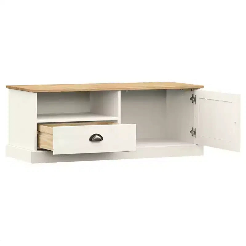 Meuble TV blanc en pin massif - 41,7x15,7x15,7 avec tiroir, étagère ouverte et placard