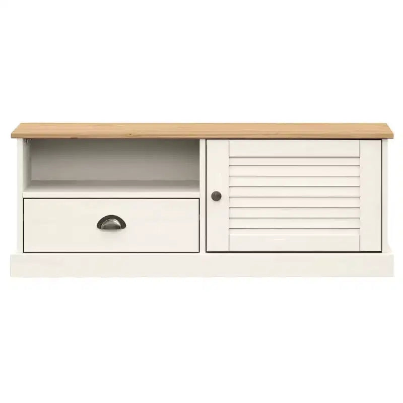 Meuble TV blanc en pin massif - 41,7x15,7x15,7 avec tiroir, étagère ouverte et placard