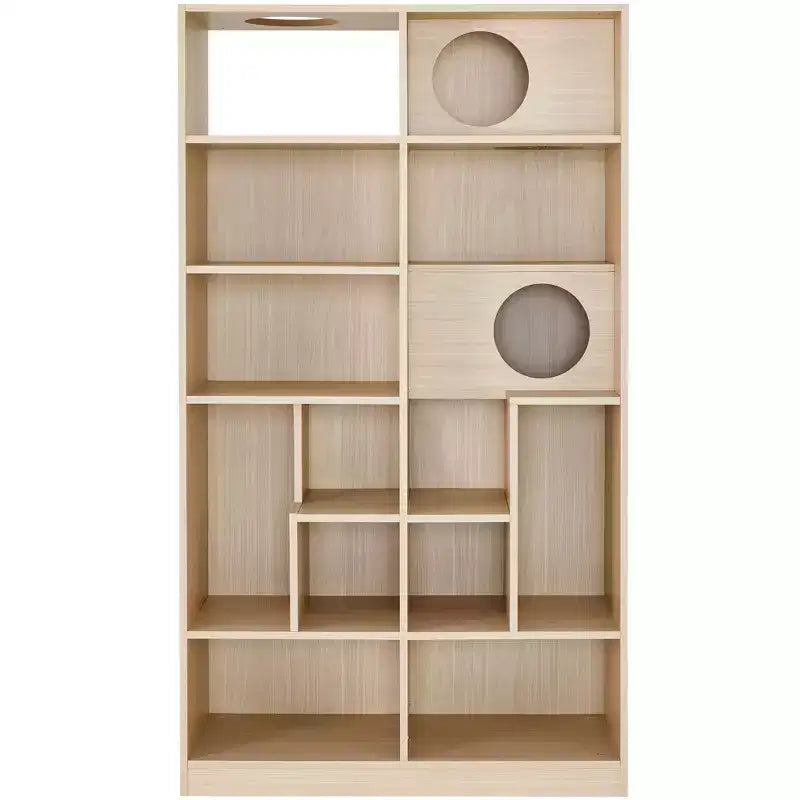Bibliothèque moderne avec litière pour chat, vitrine avec étagère d'escalade pour chat, bibliothèque 2 en 1 pour salon, chambre, naturel