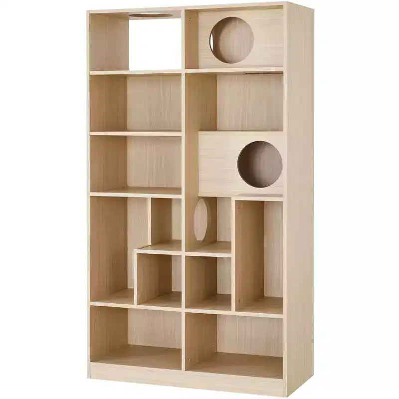 Bibliothèque moderne avec litière pour chat, vitrine avec étagère d'escalade pour chat, bibliothèque 2 en 1 pour salon, chambre, naturel