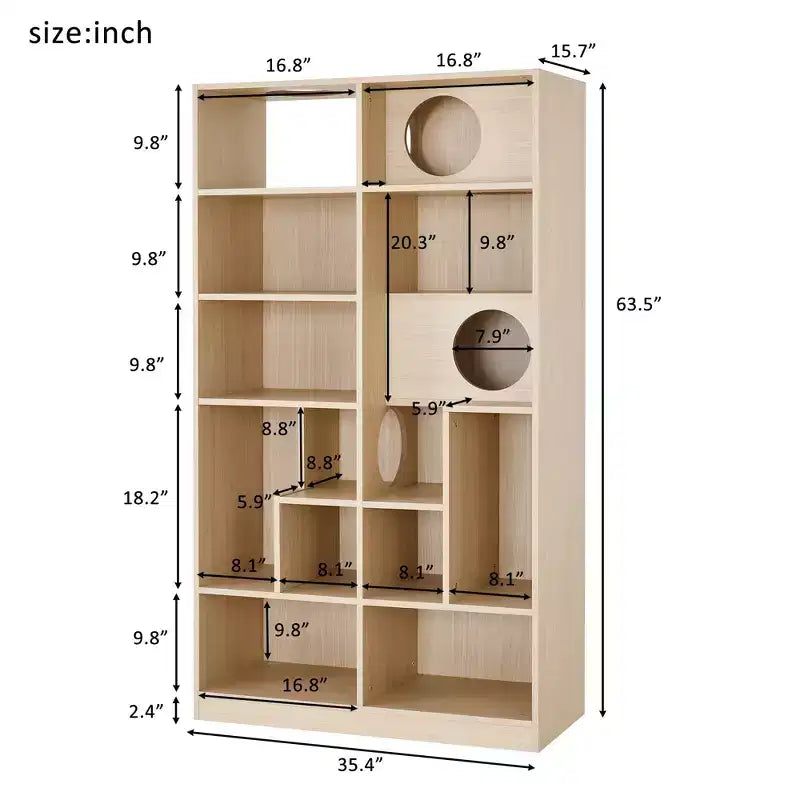 Bibliothèque moderne avec litière pour chat, vitrine avec étagère d'escalade pour chat, bibliothèque 2 en 1 pour salon, chambre, naturel