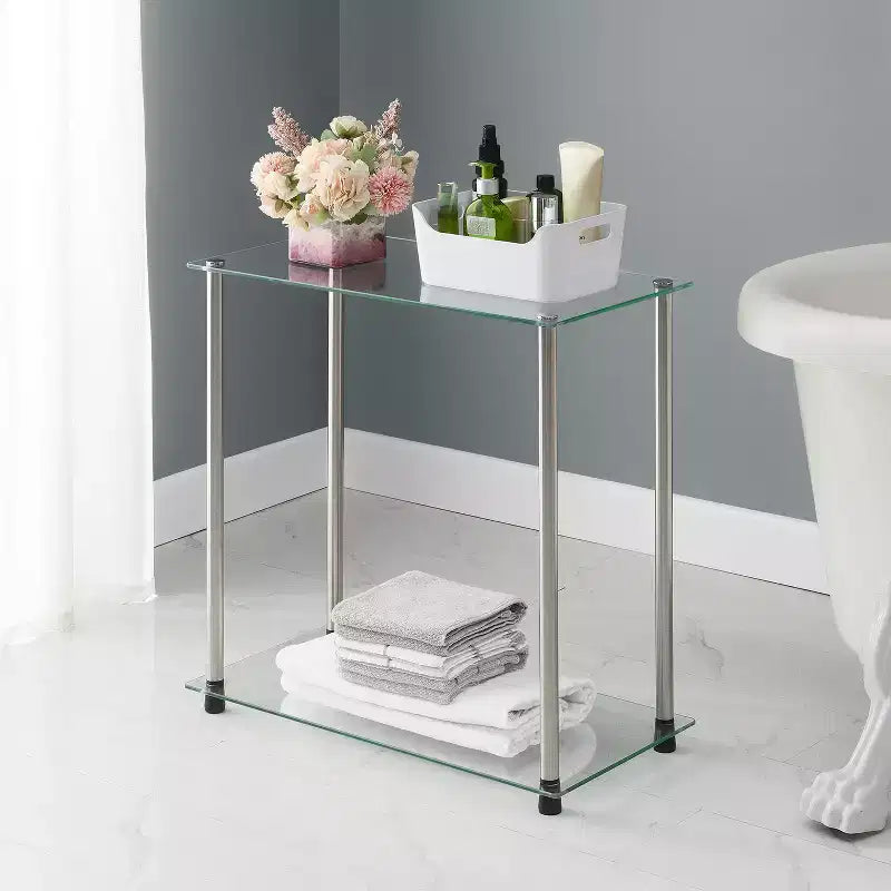 Table d'appoint rectangulaire en verre de couleur argent, hauteur 24 po, 1 pièce