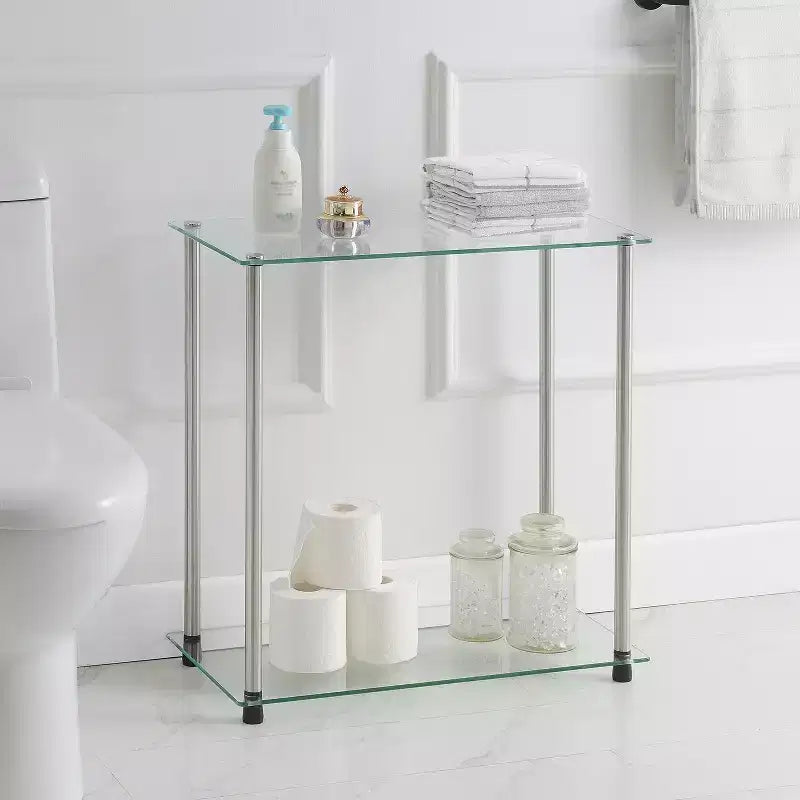 Table d'appoint rectangulaire en verre de couleur argent, hauteur 24 po, 1 pièce