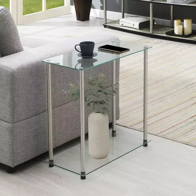 Table d'appoint rectangulaire en verre de couleur argent, hauteur 24 po, 1 pièce