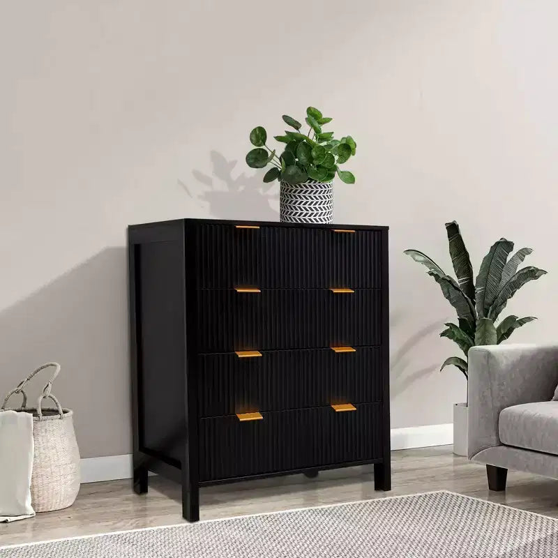 Commode à 4 tiroirs à panneaux cannelés ondulés
