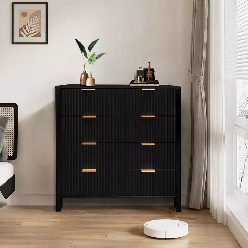 Commode à 4 tiroirs à panneaux cannelés ondulés