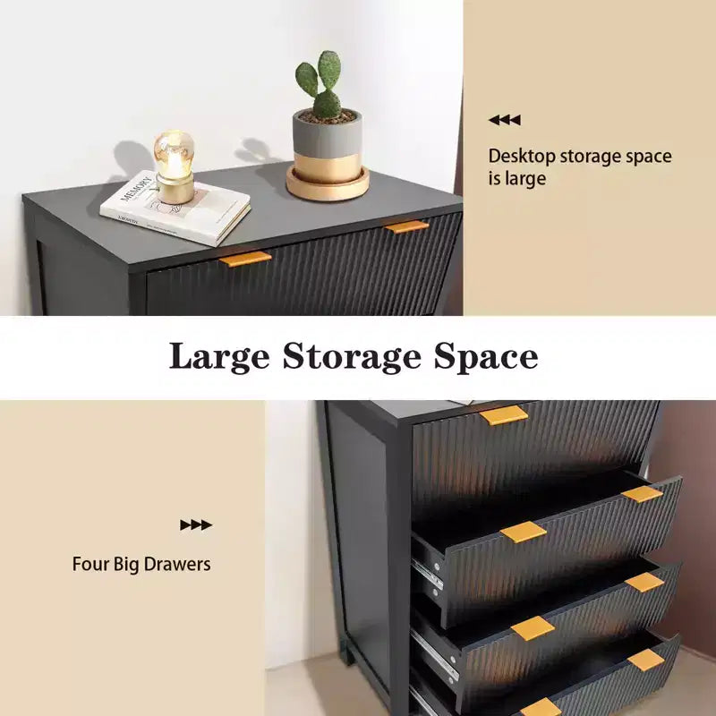 Commode à 4 tiroirs à panneaux cannelés ondulés