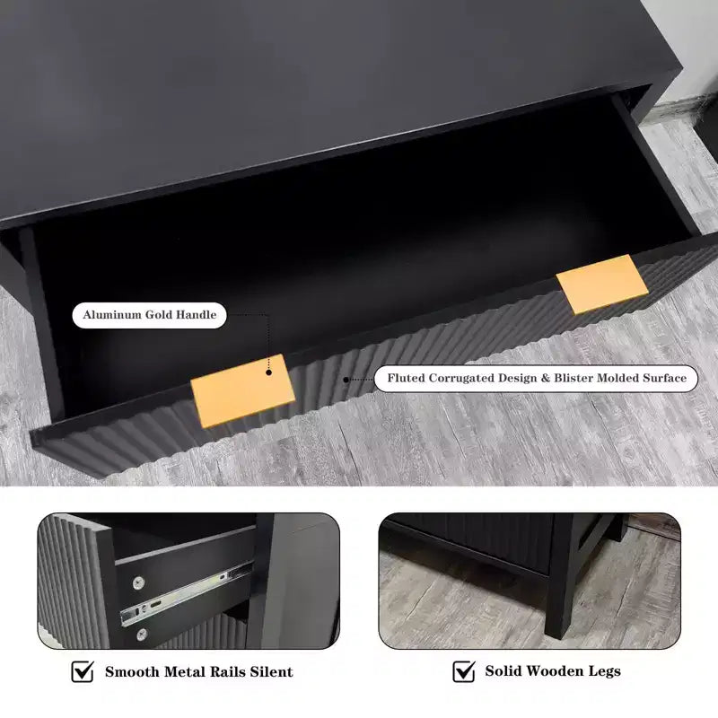 Commode à 4 tiroirs à panneaux cannelés ondulés
