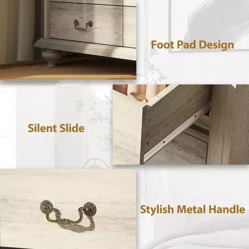 Commode à 9 tiroirs, commode rustique en bois avec poignées en métal, organisateur de rangement pour chambre à coucher, salon