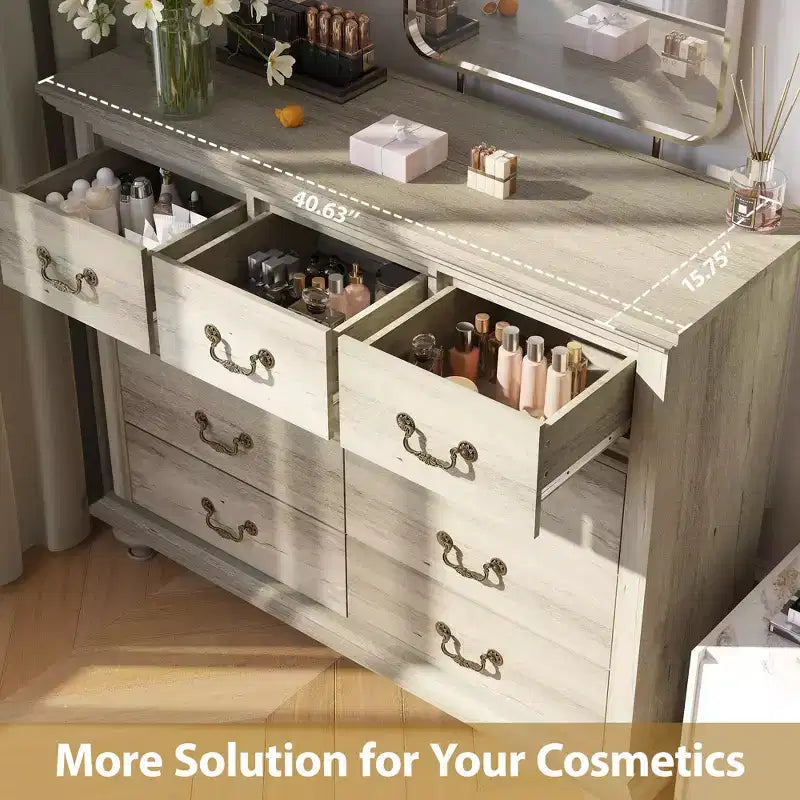 Commode à 9 tiroirs, commode rustique en bois avec poignées en métal, organisateur de rangement pour chambre à coucher, salon