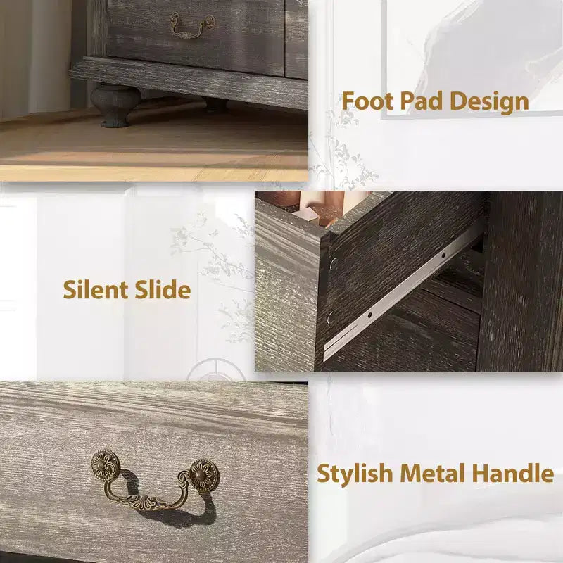 Commode à 9 tiroirs, commode rustique en bois avec poignées en métal, organisateur de rangement pour chambre à coucher, salon