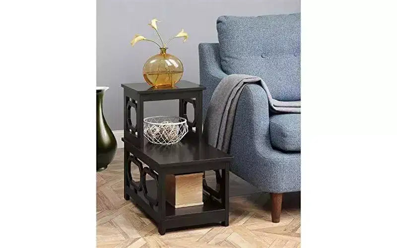 Table d'appoint à 2 niveaux, cadre en L avec panneaux latéraux octogonaux, rangement à trois niveaux