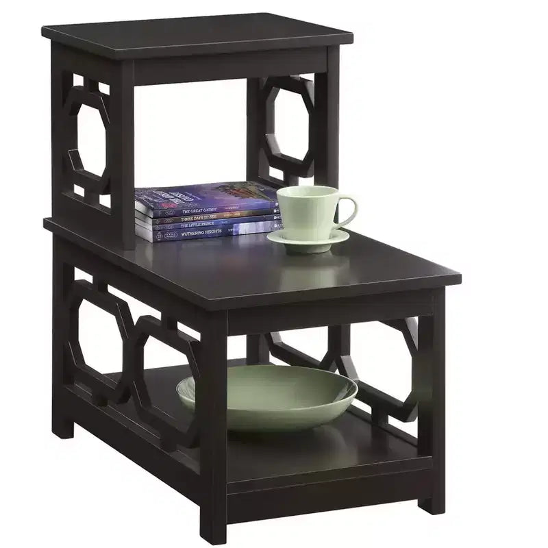 Table d'appoint à 2 niveaux, cadre en L avec panneaux latéraux octogonaux, rangement à trois niveaux