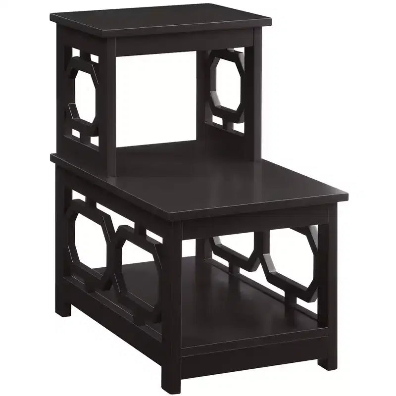 Table d'appoint à 2 niveaux, cadre en L avec panneaux latéraux octogonaux, rangement à trois niveaux