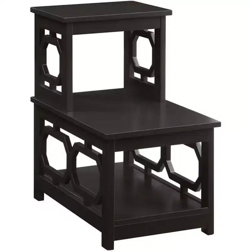 Table d'appoint à 2 niveaux, cadre en L avec panneaux latéraux octogonaux, rangement à trois niveaux