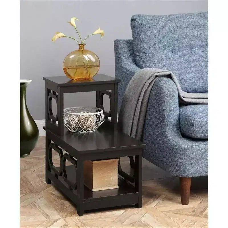 Table d'appoint à 2 niveaux, cadre en L avec panneaux latéraux octogonaux, rangement à trois niveaux