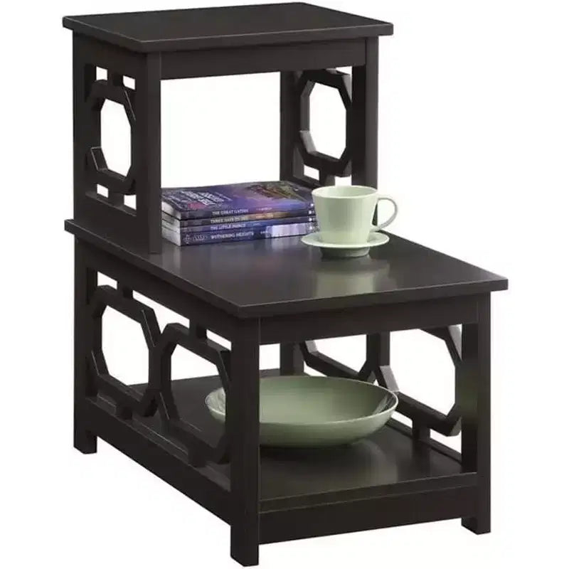 Table d'appoint à 2 niveaux, cadre en L avec panneaux latéraux octogonaux, rangement à trois niveaux