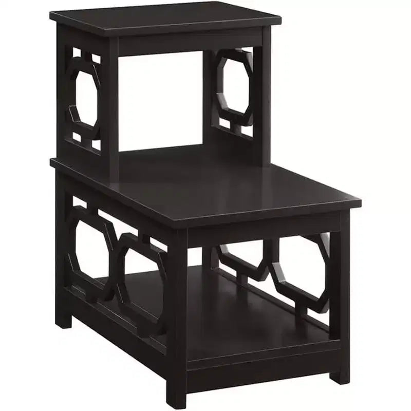 Table d'appoint à 2 niveaux, cadre en L avec panneaux latéraux octogonaux, rangement à trois niveaux