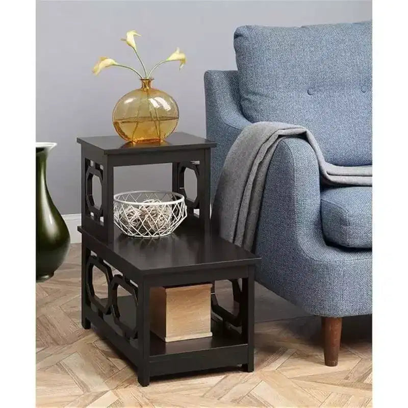 Table d'appoint à 2 niveaux, cadre en L avec panneaux latéraux octogonaux, rangement à trois niveaux