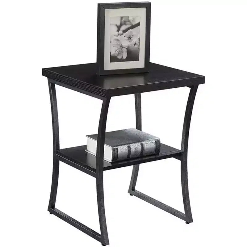 Table d'appoint à trois niveaux avec étagères ouvertes, design cadre croisé, espresso/gris ardoise