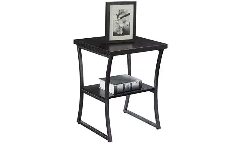 Table d'appoint à trois niveaux avec étagères ouvertes, design cadre croisé, espresso/gris ardoise