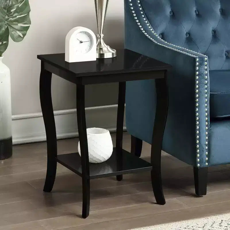 Table d'appoint carrée avec deux étagères, style classique de transition, noire