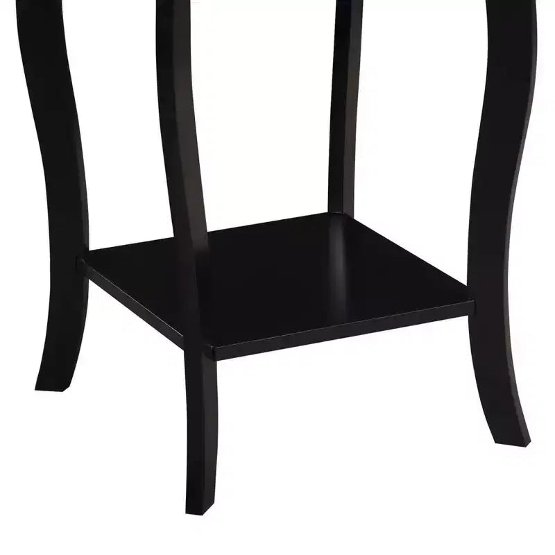 Table d'appoint carrée avec deux étagères, style classique de transition, noire
