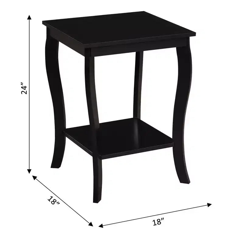 Table d'appoint carrée avec deux étagères, style classique de transition, noire