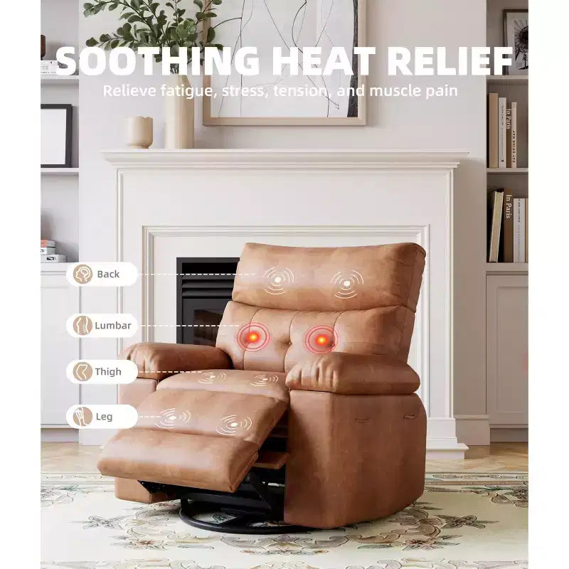 Fauteuil inclinable, pivotant et berçant extra-large avec massage, planeur rembourré
