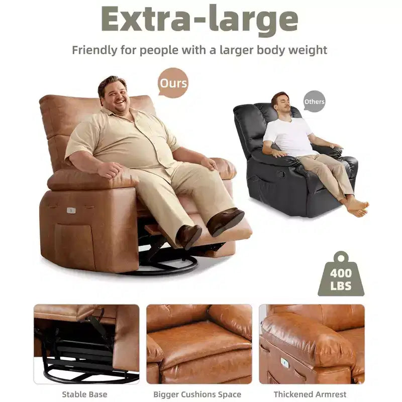 Fauteuil inclinable, pivotant et berçant extra-large avec massage, planeur rembourré