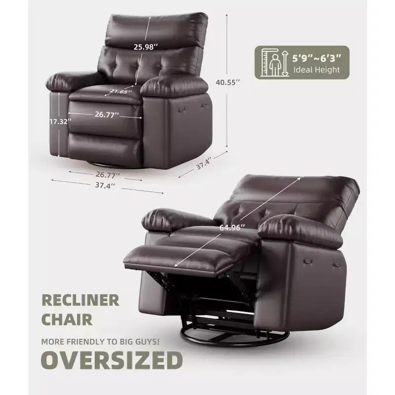 Fauteuil inclinable, pivotant et berçant extra-large avec massage, planeur rembourré