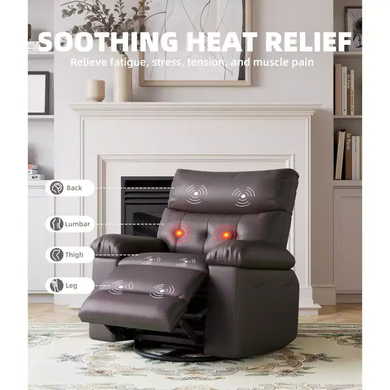 Fauteuil inclinable, pivotant et berçant extra-large avec massage, planeur rembourré