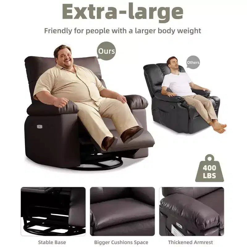 Fauteuil inclinable, pivotant et berçant extra-large avec massage, planeur rembourré