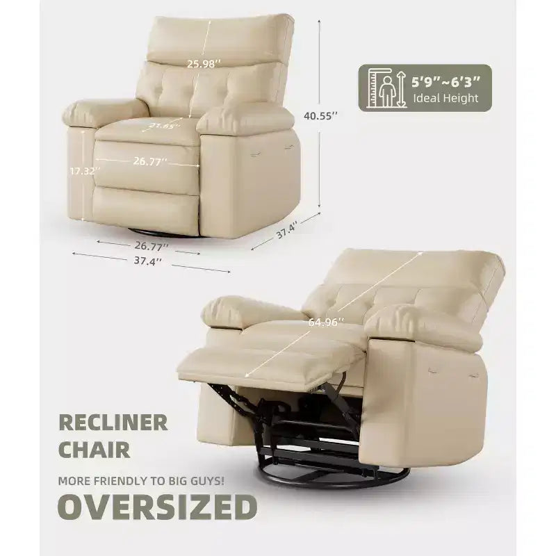 Fauteuil inclinable, pivotant et berçant extra-large avec massage, planeur rembourré