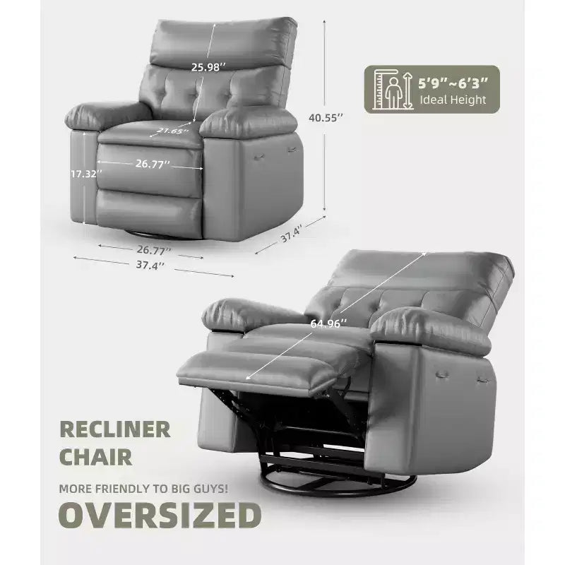 Fauteuil inclinable, pivotant et berçant extra-large avec massage, planeur rembourré