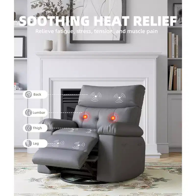 Fauteuil inclinable, pivotant et berçant extra-large avec massage, planeur rembourré