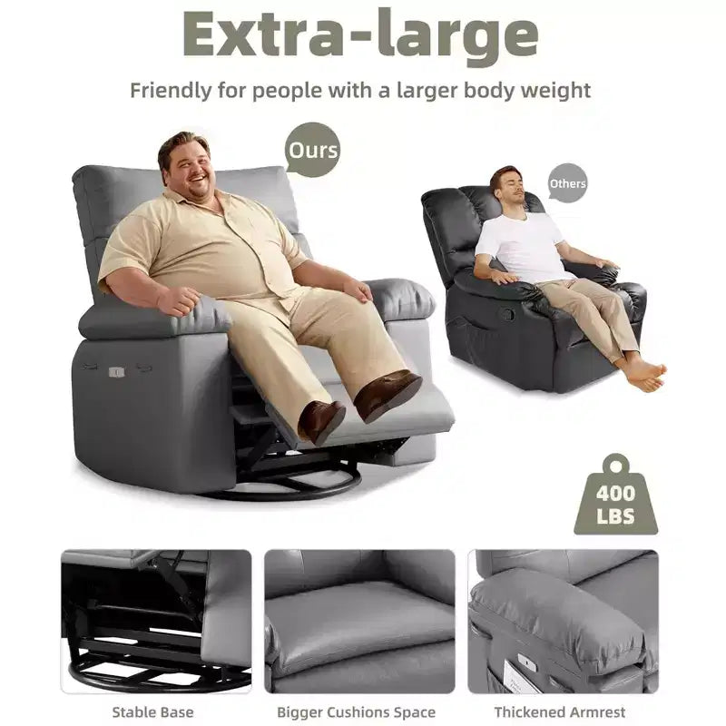 Fauteuil inclinable, pivotant et berçant extra-large avec massage, planeur rembourré
