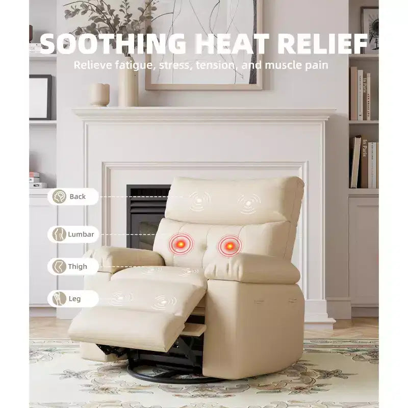 Fauteuil inclinable, pivotant et berçant extra-large avec massage, planeur rembourré