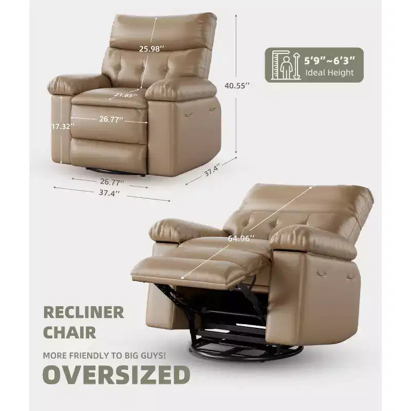 Fauteuil inclinable, pivotant et berçant extra-large avec massage, planeur rembourré