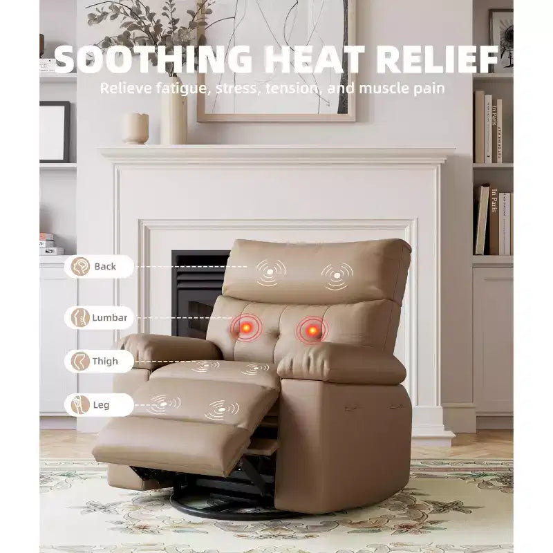 Fauteuil inclinable, pivotant et berçant extra-large avec massage, planeur rembourré