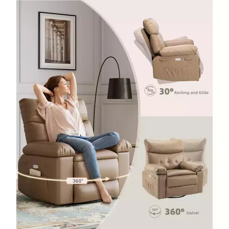 Fauteuil inclinable, pivotant et berçant extra-large avec massage, planeur rembourré