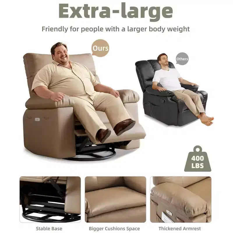 Fauteuil inclinable, pivotant et berçant extra-large avec massage, planeur rembourré
